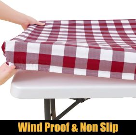 Rectangle Picnic Table Cloth, Elastic Waterproof Fitted Vinyl Tablecloths, Flannel Backed Buffalo Plaid Table Covers for Dining, Camping, Outdoor