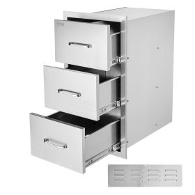 Outdoor Kitchen Drawers 16" W x 28.5" H x 20.5" D, Flush Mount Triple Access BBQ Drawers Stainless Steel with Handle