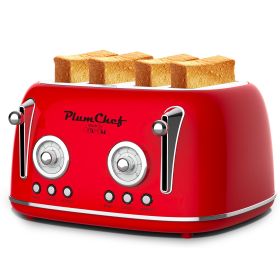 4 Slice Retro Style Toaster, Dual Control Toaster, 6 Browning Settings, Bagel/Defrost Functions, Removable Crumb Tray, Stainless Steel Housing 1650W