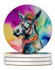 Hippie Animal Donkey Large Sandstone Coasters Pack of 4 Absorbent Round Coasters Decor Gifts for Men or Women, 4 in, Multicolor