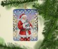 Chartreux Cat with Santa Claus Porcelain Ornament Christmas Tree Hanging Decorations for Home Christmas Holiday, Rectangle, Gift, Multicolor