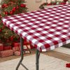 Rectangle Picnic Table Cloth, Elastic Waterproof Fitted Vinyl Tablecloths, Flannel Backed Buffalo Plaid Table Covers for Dining, Camping, Outdoor